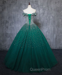 Emerald Green Sequin Evening Prom Dresses Beaded Quinceanera Dresses, Sweet 16 Dresses