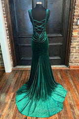 Emerald Velvet V-Neck Cutout Back Mermaid Long Formal Dresses