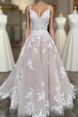 Engagement Wedding Dresses In Color Formal Wedding Dresses Court Train A-Line Spaghetti Strap Sweetheart Lace With Buttons Appliques