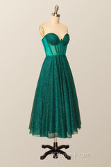 Green Corset A-line Tea Length Dresses