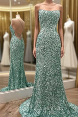 Sparkly Mint Sequin Mermaid Long Party Evening Prom Dresses for Women, Shiny Evening Dresses
