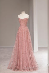 Fairy A Line Sweetheart Pink Long Tulle Evening Prom Dresses 22Th Birthday Outfit