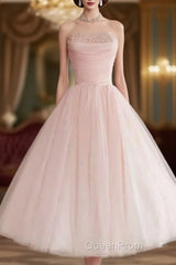 Fairy Ball Gown Strapless Pink Knee Length Evening Prom Dresses Evening Dresses
