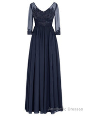 Fancy V-Neck Half Sleeves Appliques Long Mother of the Bride Dress