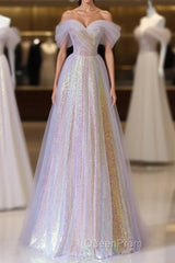 Fantasy Purple Bling Sequined Evening Prom Dresses Off Shoulder