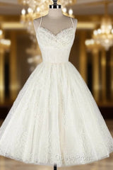 Fashion A Line Lace Evening Prom Dresses, Short Straps Homecoming Dresses