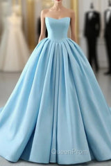 Fashion Blue Ball Gown Strapless Pleats Wedding Dresses With Train