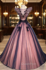 Fashion Purple Tulle Appliques Beading Quinceanera Dresses