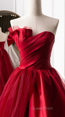 Fashion Tulle Satin Long Evening Dresses Red Evening Prom Dresses