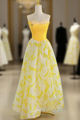 Fashion Yellow Sweetheart Long Evening Prom Dresses