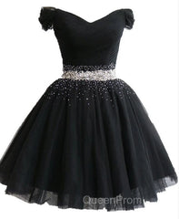 Fashionable Black Short Beaded Party Dresses, Black Evening Prom Dresses