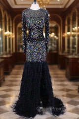 Feathers Bling Bling Mermaid Evening Prom Long Dresses For Weddings Evening Gowns