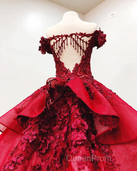 Ball Gown Off the Shoulder Evening Prom Dresses with Beading, Puffy Long Quinceanera Dresses