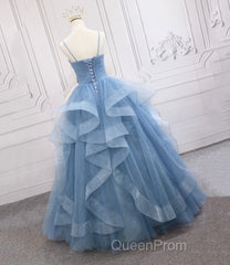 Blue Tulle Long Evening Prom Dresses Blue Evening Gown