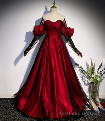 Burgundy Satin Tulle Long Prom Dress Evening Dress