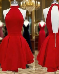 Sexy High Collar Red Short Evening Prom Dresses
