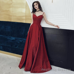 Burgundy satin long prom dress, evening dress