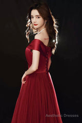 Elegant satin tulle long prom dress A-line evening dress