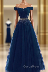 Blue Evening Prom Dresses,tulle Evening Prom Gown,off Shoulder Evening Prom Dresses,long Evening Prom Dresses,a Line Evening Dresses