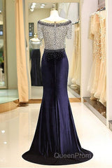 Fleece & Lace Scoop Short Sleeve Mermaid Evening Dresses