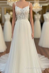 Floral Lace Scoop Neck Floor-Length Wedding Dresses