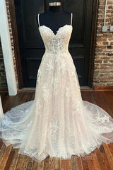 Floral Lace Sweetheart Straps A-Line Long Bridal Gown
