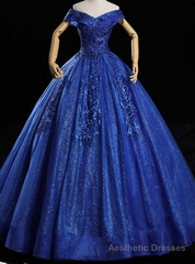For You Royal Blue Ball Gown Sequins Beading Appliques Quinceanera Dress