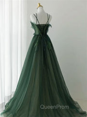 Forest Style Emerald Green Beading Tulle Dresses, Evening Prom Dresses Fairy,Evening Gown Graduation Party Dresses