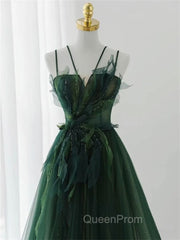 Forest Style Emerald Green Beading Tulle Dresses, Evening Prom Dresses Fairy,Evening Gown Graduation Party Dresses