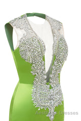 V-Neck Mermaid Brush Train Hollow Sleeveless Beading Evening Dresses