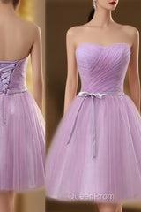 Youthful Lavender Homecoming Dresses, Sweetheart Short Evening Prom Party Dresses, Ruched With Sash Bridesmaid Dresses