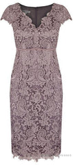 Sheath V Neck Cap Sleeves Lace Empire Mother Of The Bride Dress With Sash