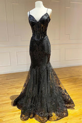 Fuchsia Mermaid Sequined Embroidery Tulle Long Evening Prom Dresses