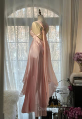 Gentle Pink Sheath Chiffon Ribbon V-Neck Simple Evening Prom Dresses