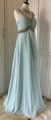 Gentle Tiffany Blue Chiffon V-Neck Beaded Sequin A-Line Long Evening Prom Dresses Wedding Evening Dresses