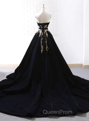 Glam Black Velvet Long Formal Gown With Gold Lace, Black Velvet Evening Prom Dresses Evening Dresses