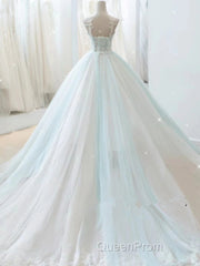 Glam White And Mint Green Tulle With Lace Party Dresses, Straps Formal Dresses Evening Dresses