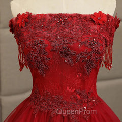 Glam Wine Red Quinceanera Dresses Party Dresses, Tulle Long Embroidered with Flowers Evening Dresses