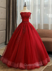 Glam Wine Red Quinceanera Dresses Party Dresses, Tulle Long Embroidered with Flowers Evening Dresses