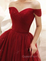 Glam Wine Red Sweetheart Tulle Shiny Long Evening Prom Dresses Party Dresses, Wine Red Formal Dresses