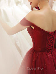Glam Wine Red Sweetheart Tulle Shiny Long Evening Prom Dresses Party Dresses, Wine Red Formal Dresses