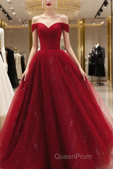 Glam Wine Red Sweetheart Tulle Shiny Long Evening Prom Dresses Party Dresses, Wine Red Formal Dresses