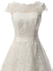 Glamorous Cap Sleeves Covered Button Ribbon Wedding Dresses