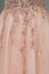 Glamorous Long A-line Sequins V-Neck Open Back Evening Prom Dresses