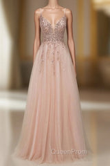 Glamorous Long A-line Sequins V-Neck Open Back Evening Prom Dresses