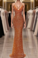 Glamorous Long Mermaid Spaghetti Straps Sequined Formal Evening Prom Dresses