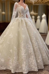 Glamorous Long Sleevess Lace A line Bridal Gown Pirncess Wedding Dresses