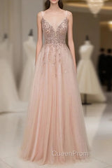 Glamorous Sequins V-Neck Long Evening Prom Dresses Floor Length