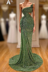 Glitter Off-the-Shoulder Slim Mermaid Evening Prom Party GownsSleeveless Mermaid Evening Gowns