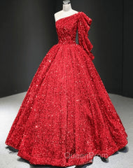 Glitter White Sequin Wedding Dresses One Shoulder Ball Gown Quinceanera Dresses